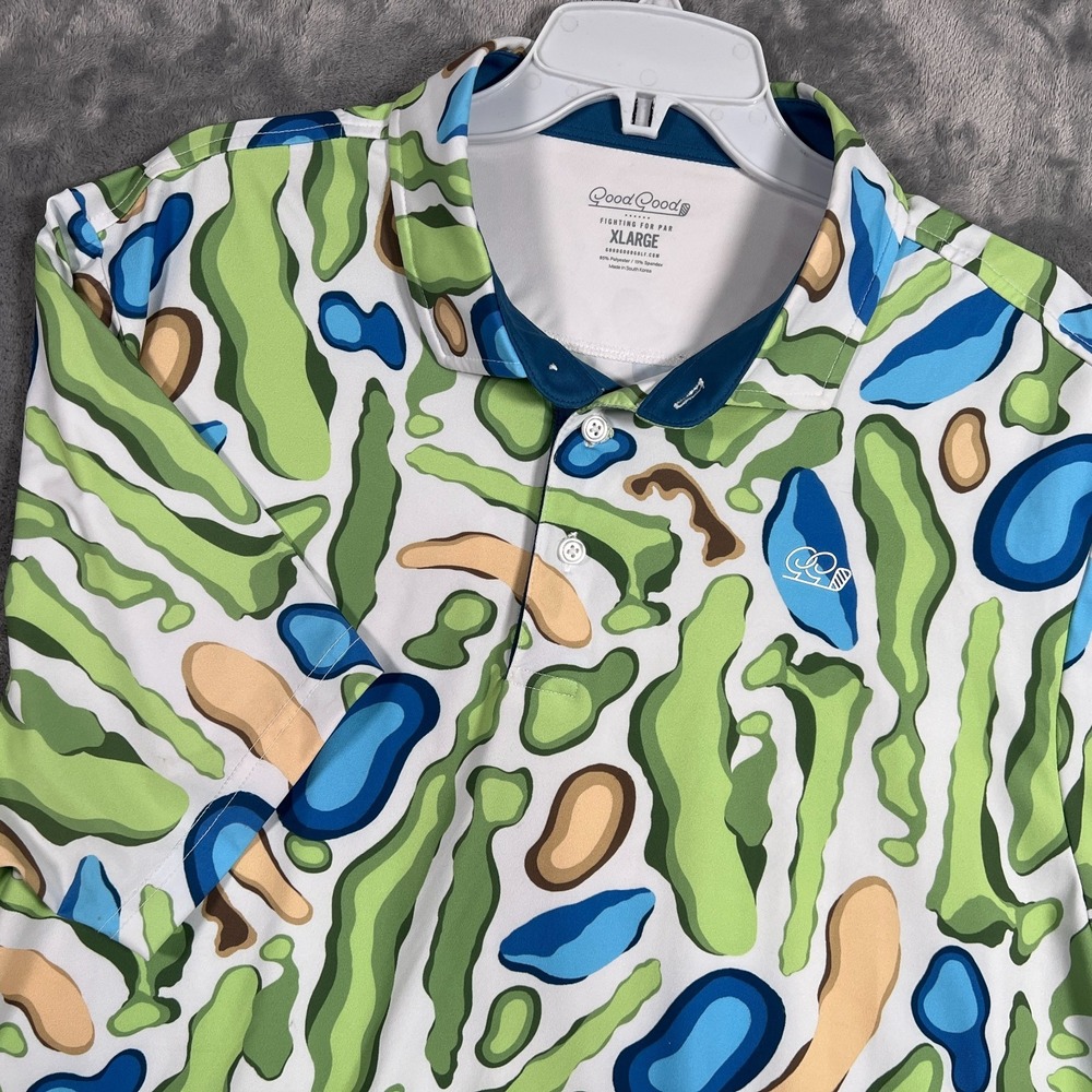 Good Good Campo Golf Polo Shirt Mens XL Green Blue Printed Stretch Performance
